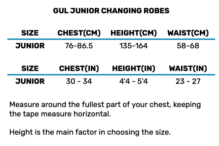 2025 Gul Junior Changing Robes 2 0 Size Chart
